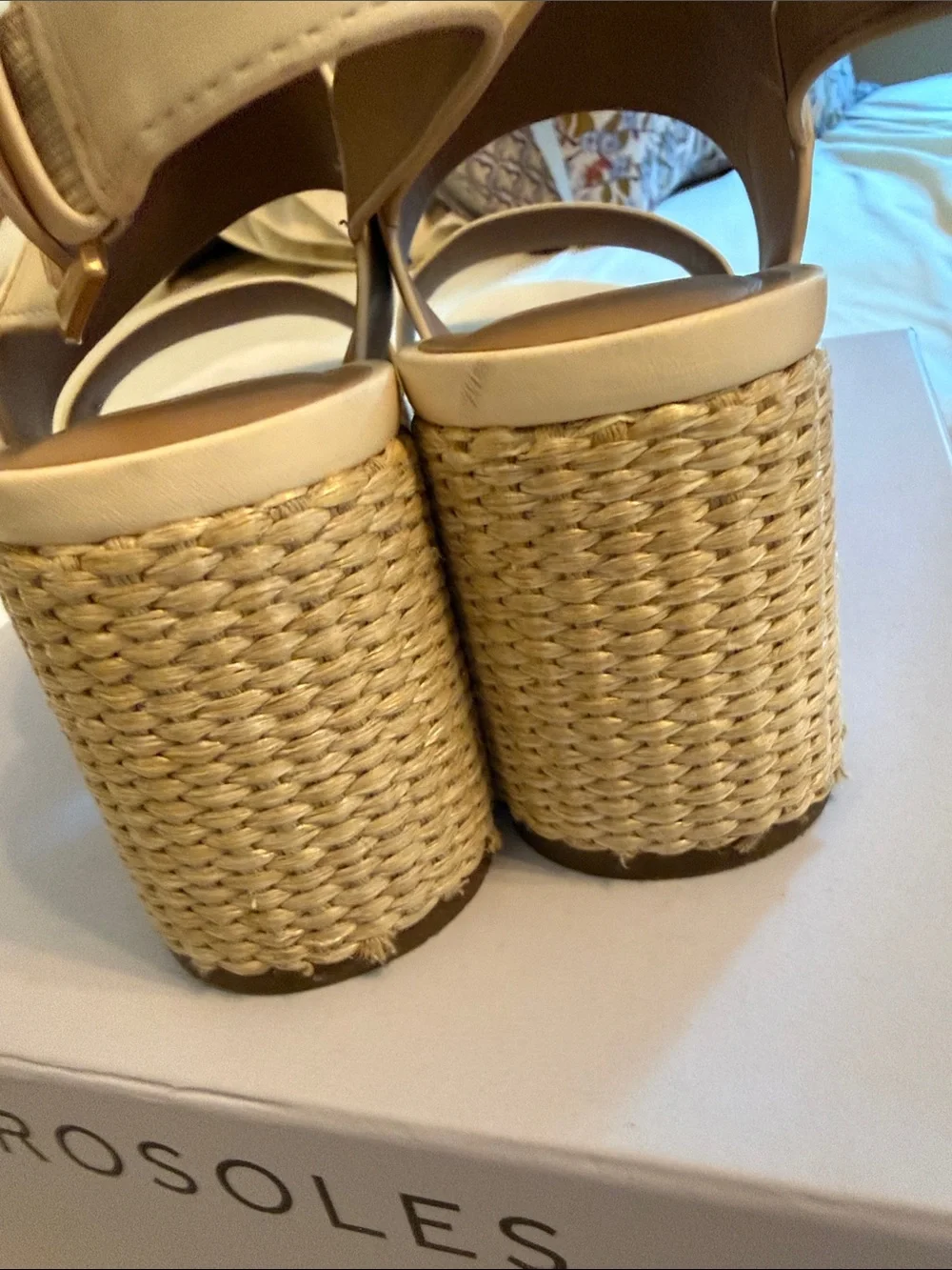 AEROSOLES Cream Woven-Platform Block Heel Sandals